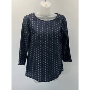 J. Crew Navy Blue White Nautical Anchor Print Blouse Top XS